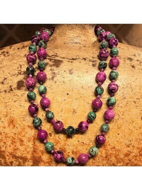 Mine Finds by Jay King Necklace 36 Inch Sterling, Plum & Green Epidote Beads DTR